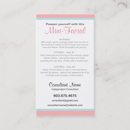 De Visite Carte d'instruction Mini-Faciale (Devant)