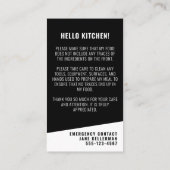 De Visite Carte du Chef pour Allergie Alimentaire (Dos)