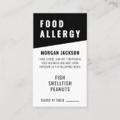 De Visite Carte du Chef pour Allergie Alimentaire (Devant)