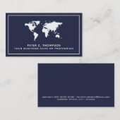 De Visite carte du monde blanche sur bleu foncé internationa (Devant / Derrière)