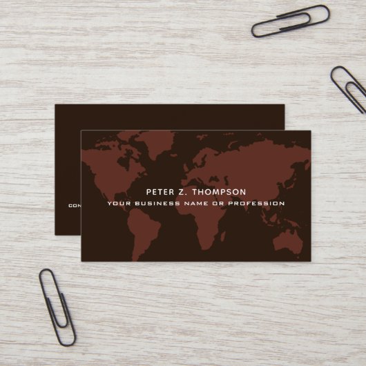 De Visite Carte du monde International Professionnel Brun (Devant/Arrière en situation)