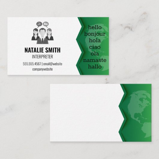 De Visite Carte du monde | Langues d'interprétation (Devant / Derrière)