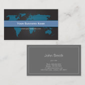De Visite Carte du monde professionnel noir et bleu (Devant / Derrière)