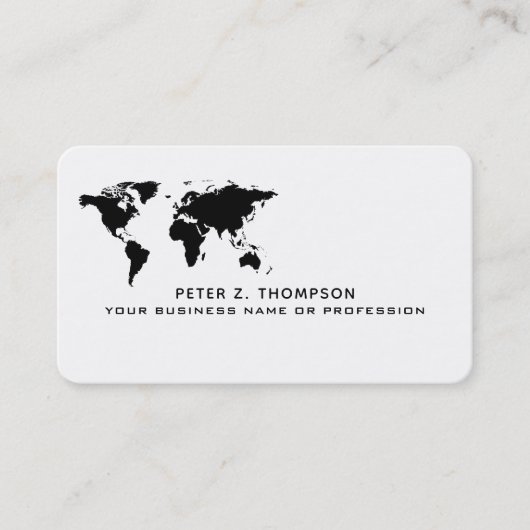 De Visite carte du monde simple commerce international noir (Devant)