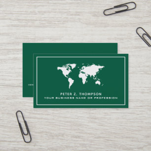 De Visite Carte du monde sur fond vert foncé international