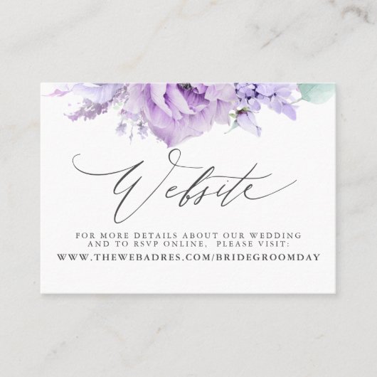 De Visite Carte du site Web du Mariage Floral Dusty Purple (Devant)