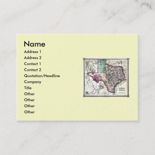 De Visite Carte du Texas et drapeau d'état (Devant)