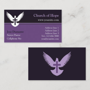 De Visite Carte église Dove avec croix foncé violet