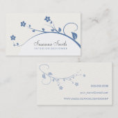 De Visite Carte élégante avec des fleurs bleues et chevrón (Devant / Derrière)