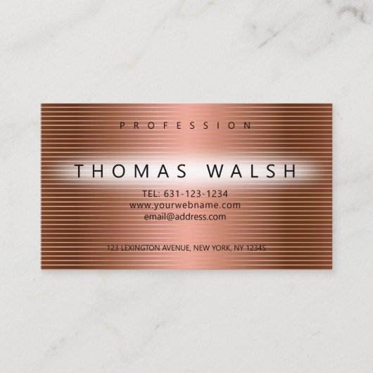 De Visite Carte en cuivre moderne élégante avec lignes dorée (Devant)