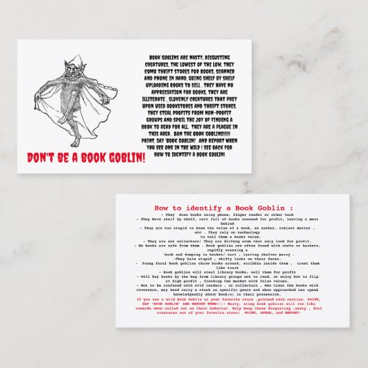 De Visite Carte Goblin Book (Devant / Derrière)