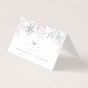 De Visite Carte Mariage Dusty Pink & Silver Snowflakes
