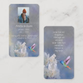 De Visite Carte mémoire Mémorial Fleurs blanches colibris (Devant / Derrière)