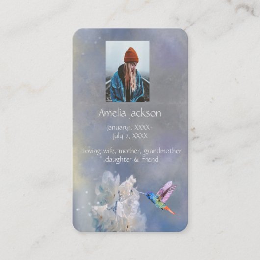 De Visite Carte mémoire Mémorial Fleurs blanches colibris (Devant)