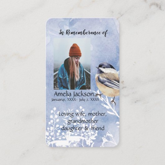 De Visite Carte mémoire mémorial oiseau mésange (Devant)