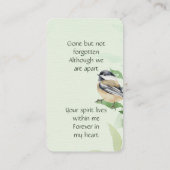 De Visite Carte mémoire mémoriale Chickadee Spring Trees (Dos)