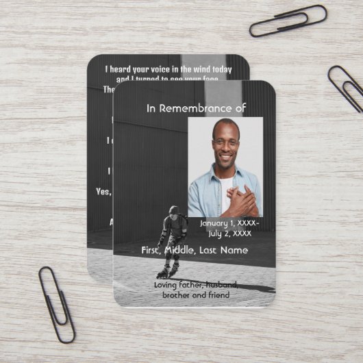 De Visite Carte Memorial Pocket Card Athlète Rollerblade Pat (Devant/Arrière en situation)