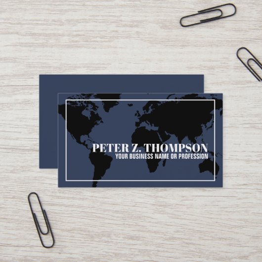 De Visite Carte Mondiale bleu professionnel (Devant/Arrière en situation)