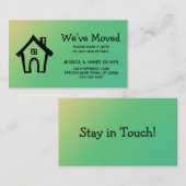 De Visite Carte Ombre verte jaune "Nous avons bougé" (Devant / Derrière)
