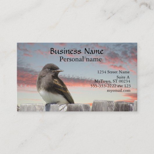 De Visite Carte pro. - Oiseau sur clôture au coucher du sole (Devant)