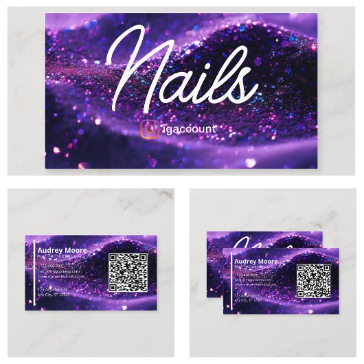 De Visite Carte professionnelle moderne violet QR Code Nail