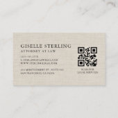 De Visite Carte professionnelle QR Code Linen Avocat (Dos)