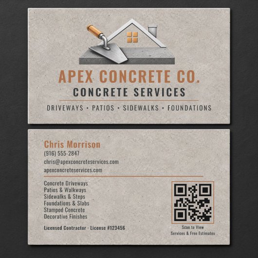 De Visite Carte professionnelle QR Code pour béton