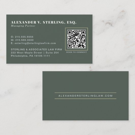 De Visite Carte professionnelle QR Code Vert Sauge Moderne O (Devant / Derrière)