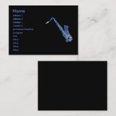 De Visite Carte profil bleu saxophone (Devant / Derrière)