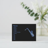 De Visite Carte profil bleu saxophone (Debout devant)