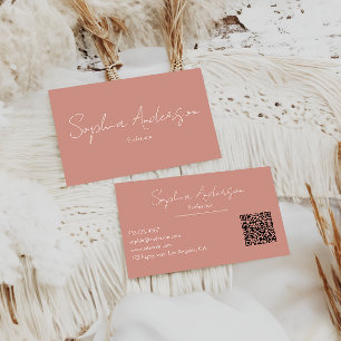 De Visite Carte QR Code Moderne Rose Minimaliste