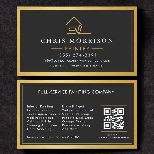 De Visite Carte QR Code Peintre Maison Métal Doré
