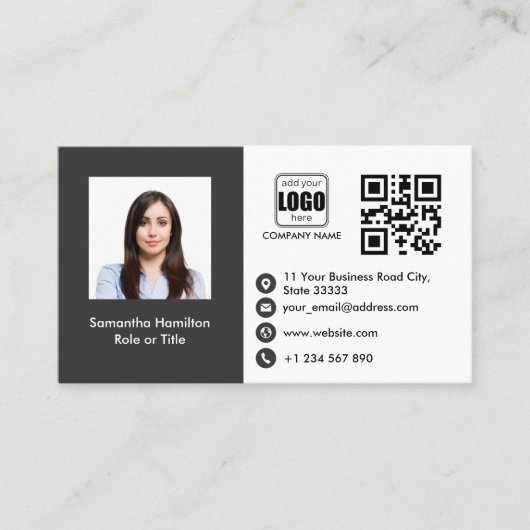 De Visite Carte QRCode professionnelle - Gris photo (Devant)