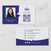 De Visite Carte QRCode professionnelle photo bleu gris (Devant / Derrière)