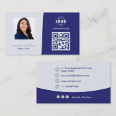 De Visite Carte QRCode professionnelle photo bleu gris (Devant / Derrière)