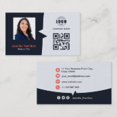 De Visite Carte QRCode professionnelle photo bleu marine rou (Devant / Derrière)