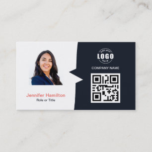 De Visite Carte QRCode professionnelle photo bleu marine rou