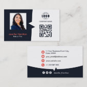 De Visite Carte QRCode professionnelle photo bleu marine rou (Devant / Derrière)