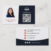 De Visite Carte QRCode professionnelle photo bleu marine rou (Devant / Derrière)