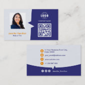 De Visite Carte QRCode professionnelle photo bleu orange (Devant / Derrière)