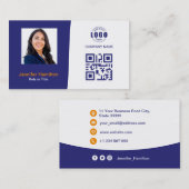 De Visite Carte QRCode professionnelle photo bleu orange (Devant / Derrière)
