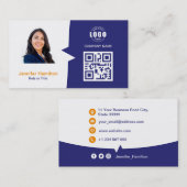De Visite Carte QRCode professionnelle photo bleu orange (Devant / Derrière)
