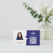 De Visite Carte QRCode professionnelle photo bleu orange (Debout devant)