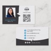 De Visite Carte QRCode professionnelle photo gris bleu (Devant / Derrière)