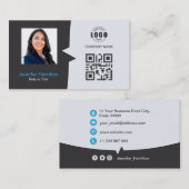 De Visite Carte QRCode professionnelle photo gris bleu (Devant / Derrière)