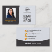 De Visite Carte QRCode professionnelle photo gris orange (Devant / Derrière)