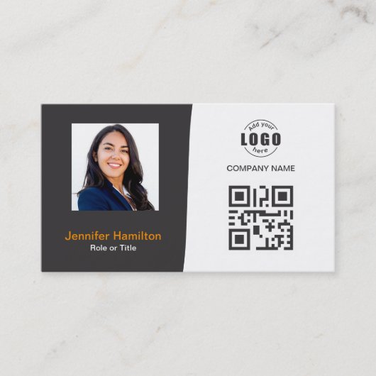 De Visite Carte QRCode professionnelle photo gris orange (Devant)