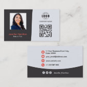 De Visite Carte QRCode professionnelle photo gris rouge (Devant / Derrière)