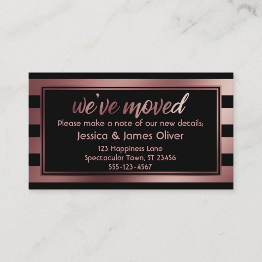De Visite Carte rose Gold Ombre Stripes "We ve Moved" (Devant)