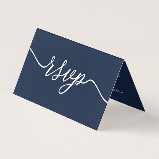 De Visite Carte RSVP bleu et blanc marine, simple script et (Devant)